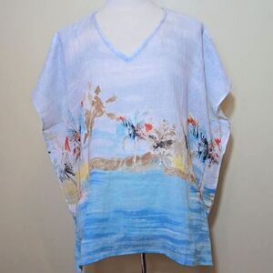 Chicos Linen Beach Poncho Top NWT Size L XL Island Vacation Resort